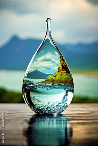 The entire world in a drop. Concept.