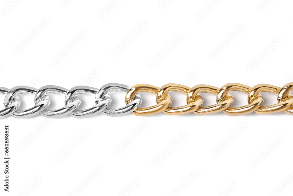 Obraz premium One metal chain isolated on white, top view. Luxury jewelry
