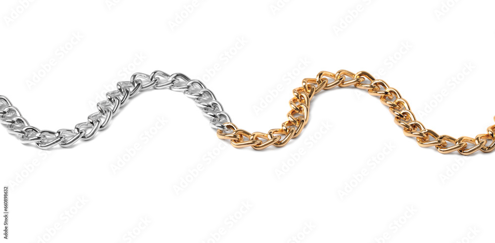 One metal chain isolated on white. Luxury jewelry One metal chain isolated on white. Luxury jewelry