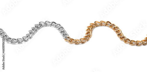One metal chain isolated on white. Luxury jewelry