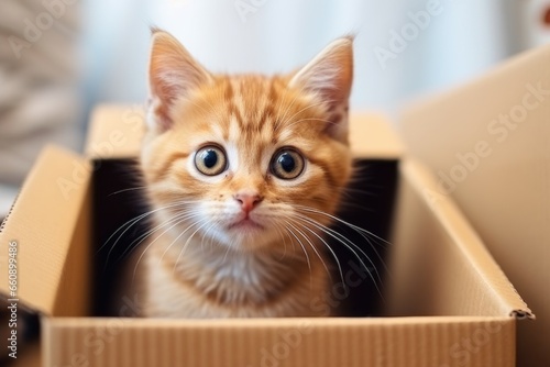 cute little baby cat in a cardboard box