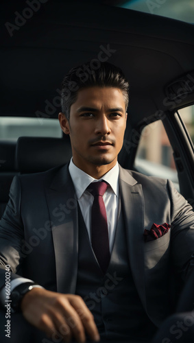 Business envelope dressed in an elegant suit, riding in his company car. © Ernesto Lopez