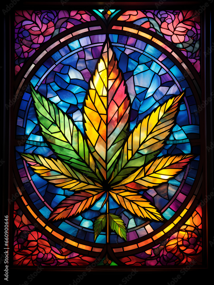 Cannabis - A Stained Glass Window With A Leaf