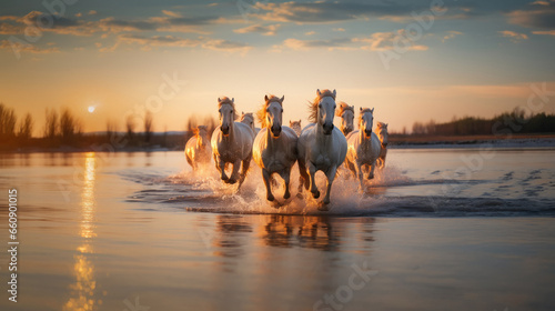 Horse group running on the sea side © PRASANNAPIX