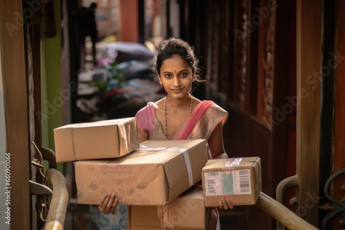 Indian woman packing of gift boxes © PRASANNAPIX