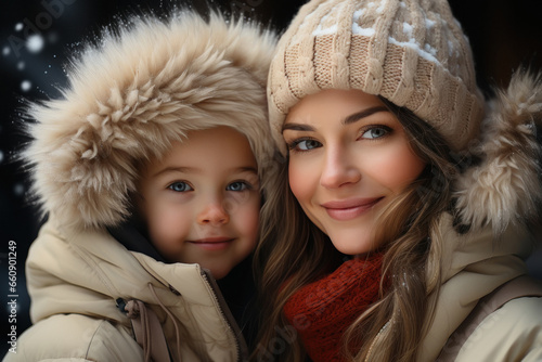 Young woman with her little boy in warm wear