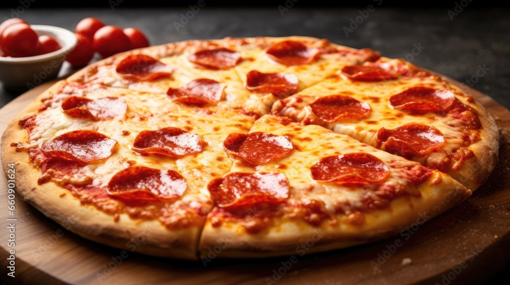 Close-up of pepperoni pizza delicious for advertising image. Generative Ai