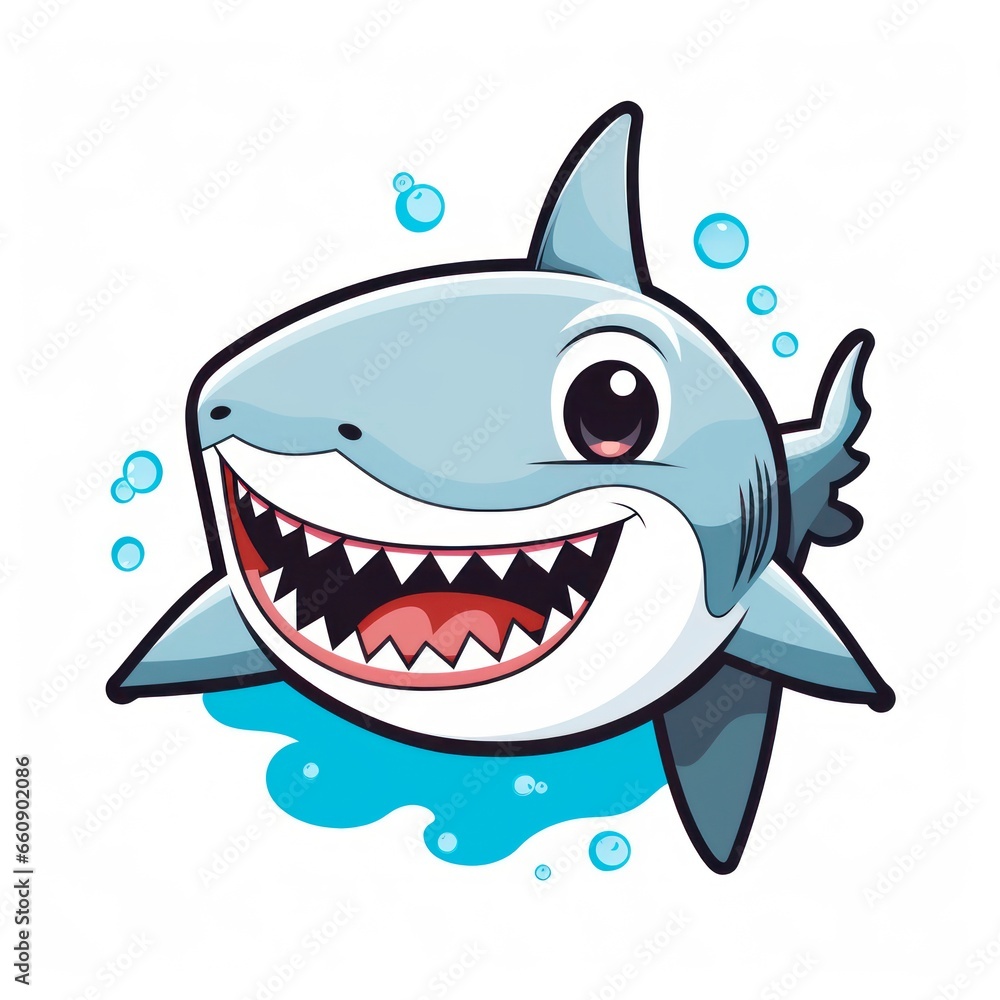 Fototapeta premium Shark cute kawaii style design for t-shirt isolated on white background