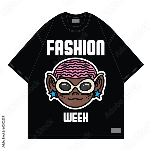 fashion week cute cartoon  with big glasses for streetwear 