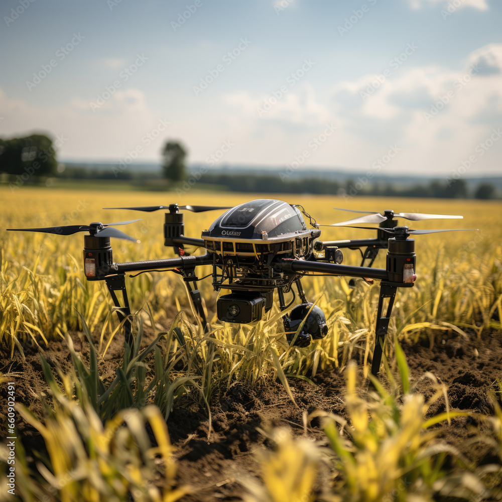 uav drones in green agriculture field, professional color grading, ultra-wide angle.