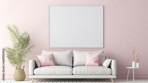 Mockup frame in interior background room in light pastel.