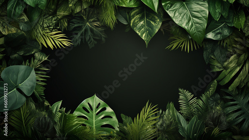 Nature background framed by green leaves