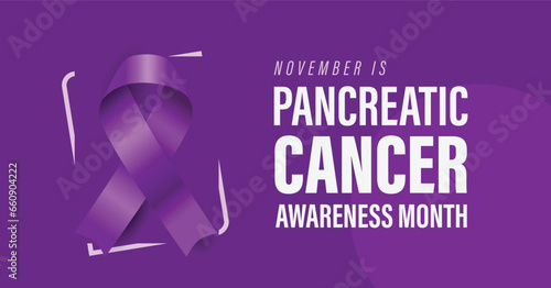 Pancreatic cancer awareness month campaign banner. Vector illustration of purple ribbon and text