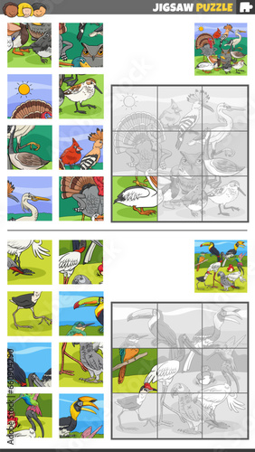 jigsaw puzzle activities set with birds animal characters group