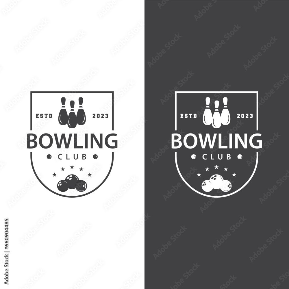 Bowling Sports Club Logo, Bowling Ball And Pin Design Vector Tournament Templet Illustration