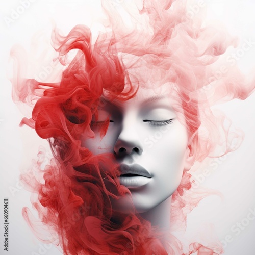Woman with red smoke hair