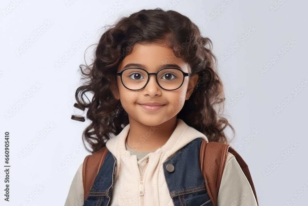 Obraz premium Cute indian little school girl wearing eyeglasses