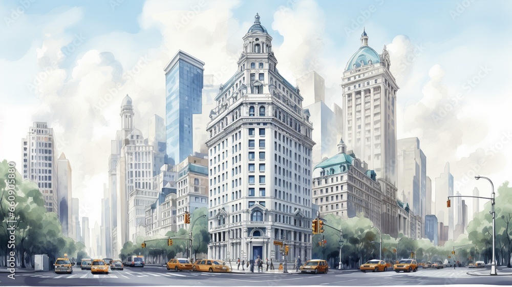 Fototapeta premium gemälde illustration plan new york newwyork strassen urban stadt manhatten