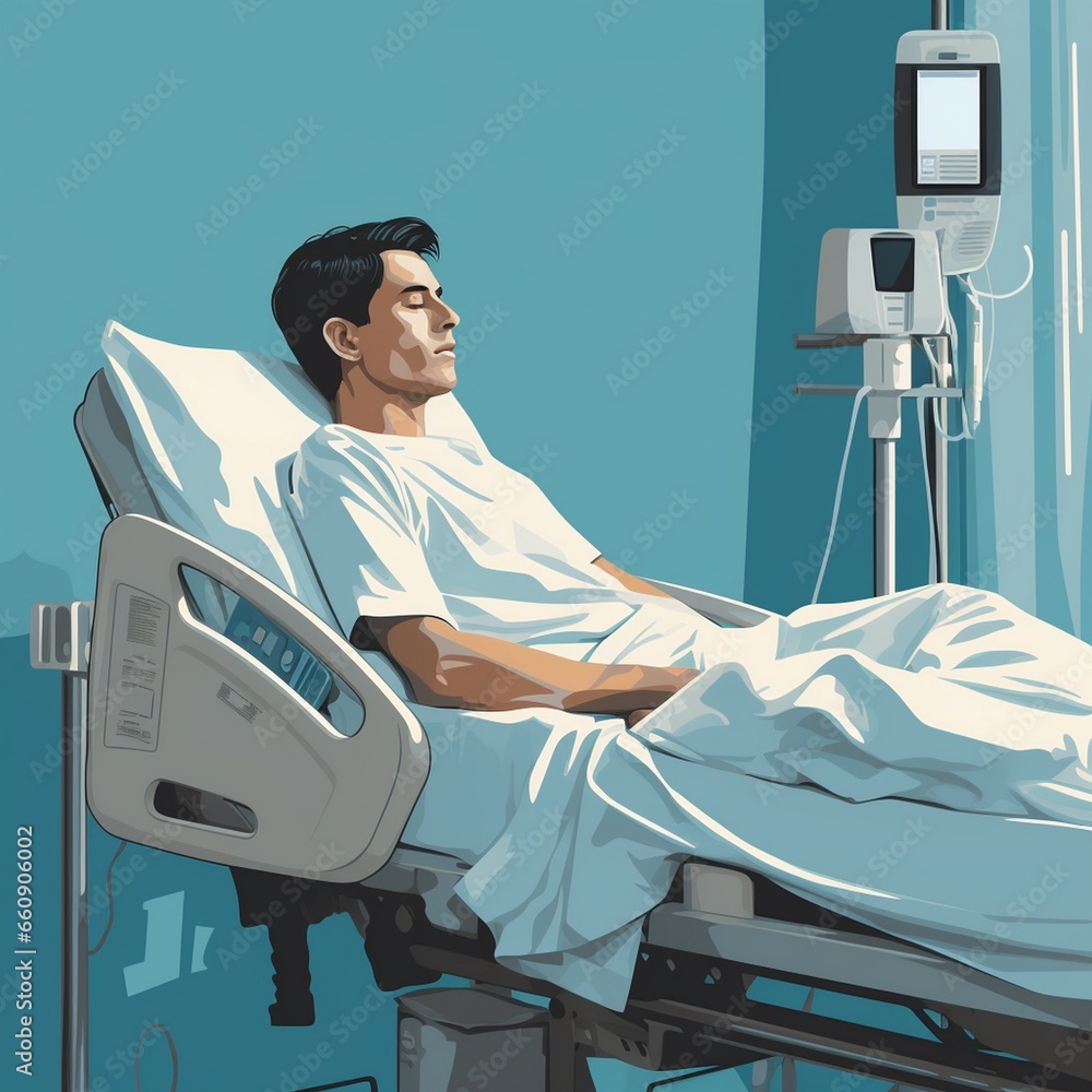 Φωτογραφία unkenntlicher mann im krankenhaus krankenbett hospital liege tropf undall krankh