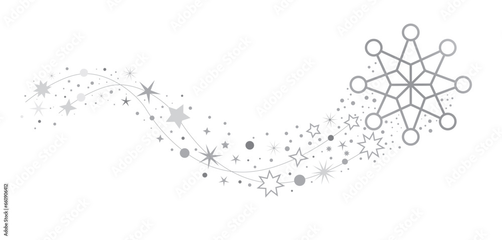 Silver Glitter shiny wave - christmas stars - festive silver-colored falling star on white background