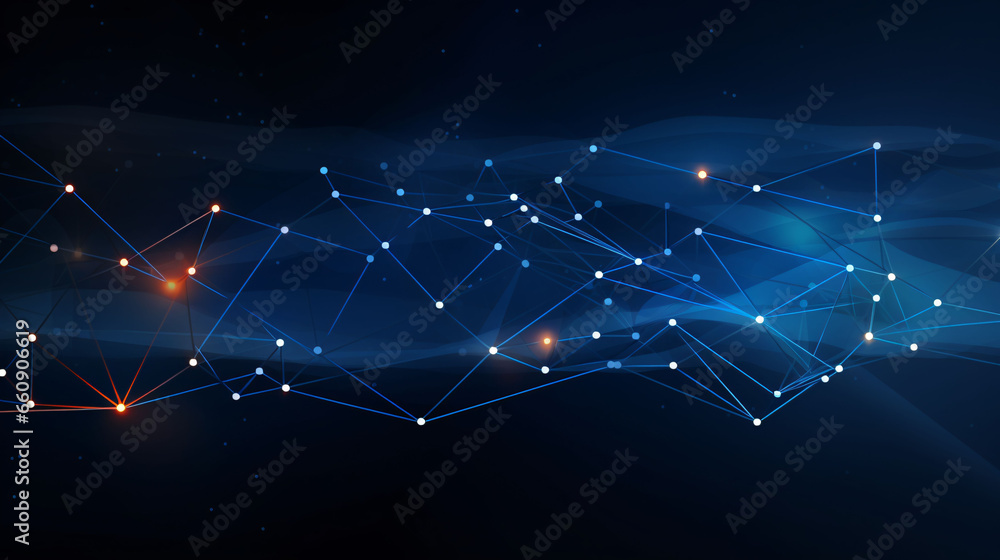 Modern abstract network science connection technology gold line premium dot and graphic design. on hi tech future blue background network.  - obrazy, fototapety, plakaty 