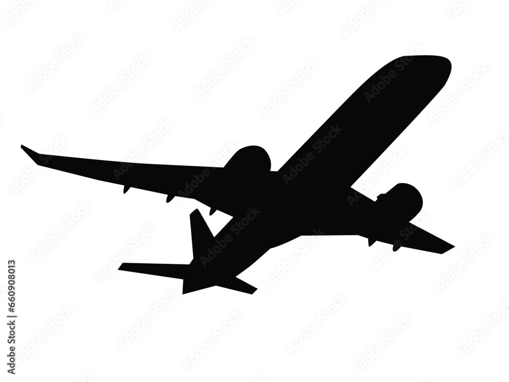 Plane shape. Black silhouette of an airplane. Vector illustration isolated on white background Plane shape. Black silhouette of an airplane. Vector illustration isolated on white background