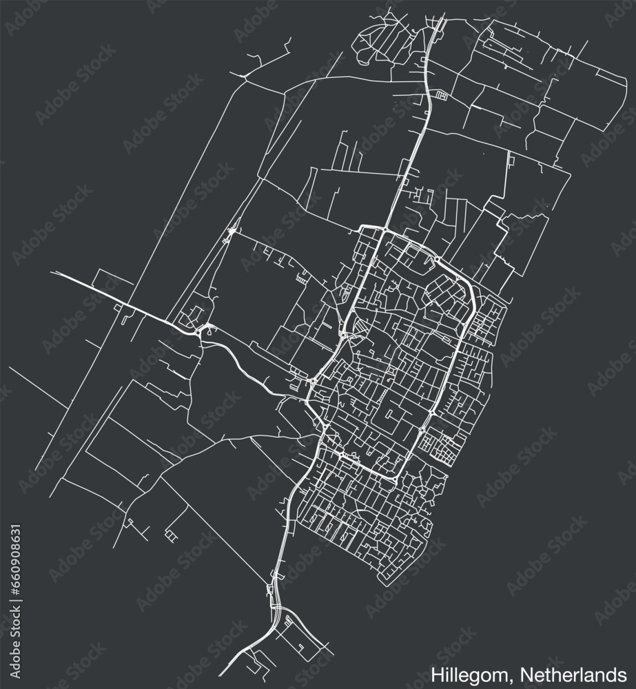 Detailed hand-drawn navigational urban street roads map of the Dutch city of HILLEGOM, NETHERLANDS with solid road lines and name tag on vintage background