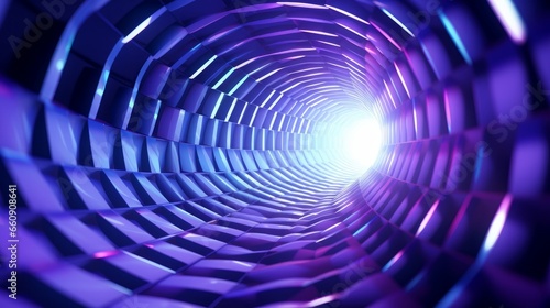 Blue-Purple Gradational Mathematical Geometric Cylinder under White Spot Lighting Background. Conceptual 3D CG of technological innovations.