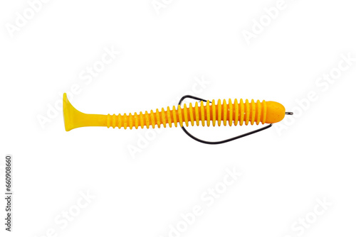 silicone fishing bait in the shape of a worm isolated from background