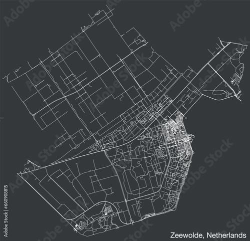 Detailed hand-drawn navigational urban street roads map of the Dutch city of ZEEWOLDE, NETHERLANDS with solid road lines and name tag on vintage background