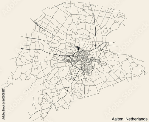 Detailed hand-drawn navigational urban street roads map of the Dutch city of AALTEN, NETHERLANDS with solid road lines and name tag on vintage background