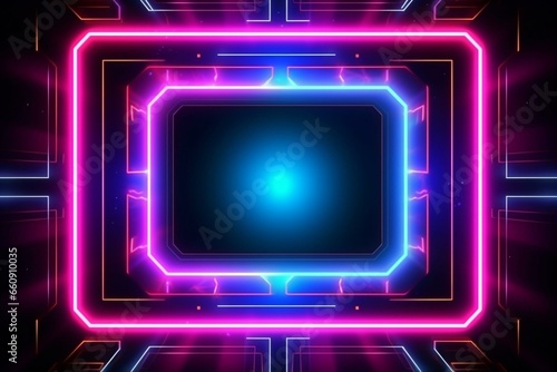 Abstract background with neon square frame. Generative AI