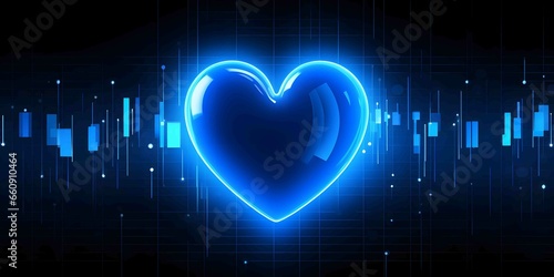 Glowing neon blue heart cardiogram line. Electrocardiogram show heart beat line. cardiogram, Heart pulse. Heartbeat pulse rate graph