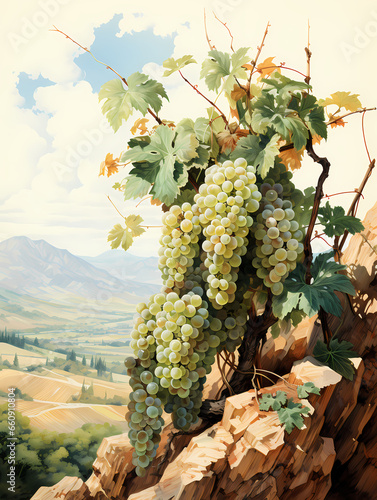 A Painting Of Grapes On A Tree