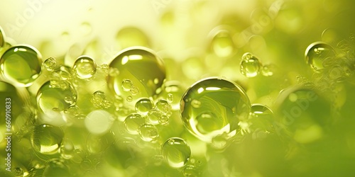 Beautiful Water Backdrop Liquid Surface in the Light Green Style - Water Surface with Molecules flowing down Effect - Light Green Water Bubbles Background created with Generative AI Technology
