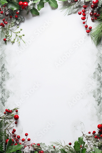 Christmas decoration. Frame of flowers of red poinsettia, branch christmas tree.