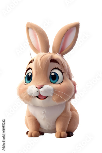 3d cartoon cute rabbit, 3D cartoon animal toy character isolated on transparent png 