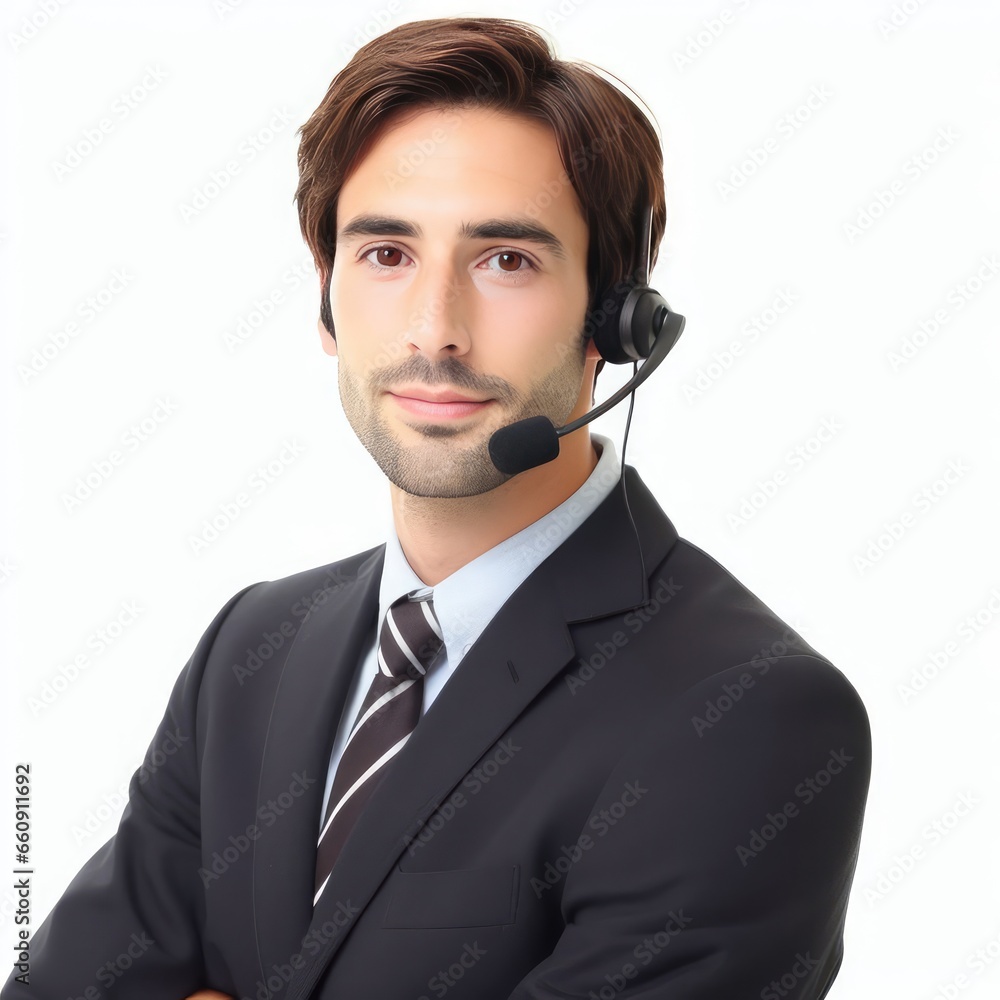 Handsome customer service support operator wearing a headset, isolated on white background Handsome customer service support operator wearing a headset, isolated on white background