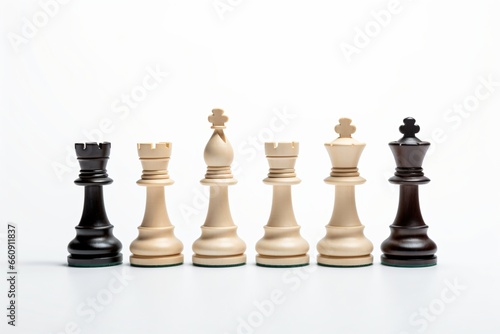 Chess pieces isolated on a white background in a line