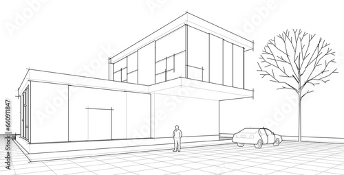 house architectural sketch 3d illustration
