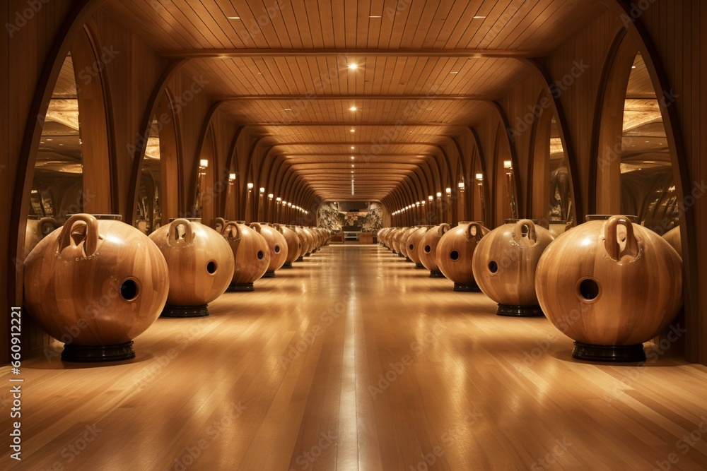Wooden bowling alley. Generative AI - obrazy, fototapety, plakaty 