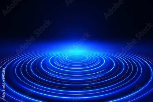 Abstract blue ripples neon color on a black background