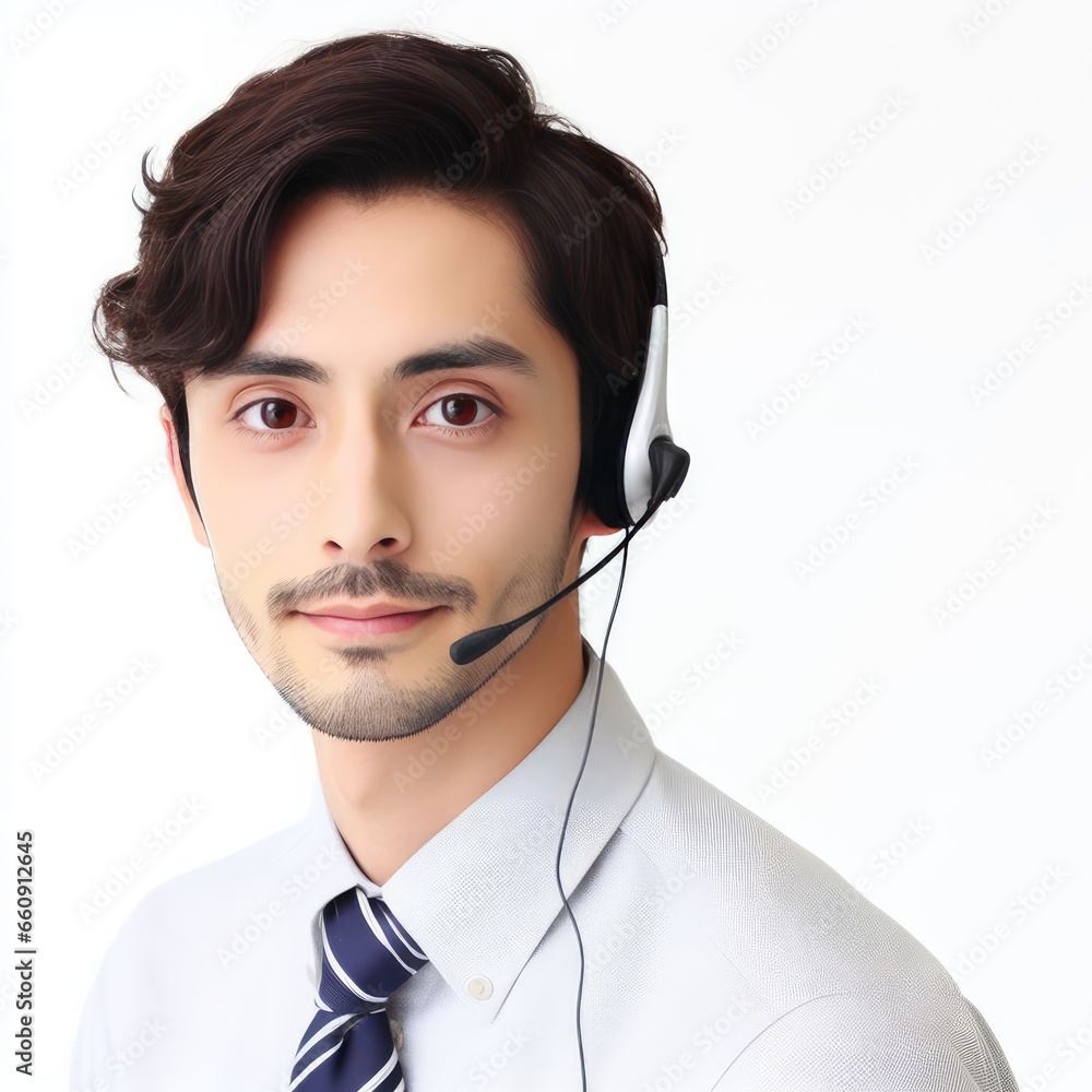 Handsome customer service support operator wearing a headset, isolated on white background Handsome customer service support operator wearing a headset, isolated on white background