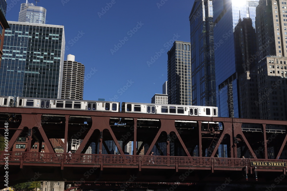 Train in the downtown of Chicago, USA