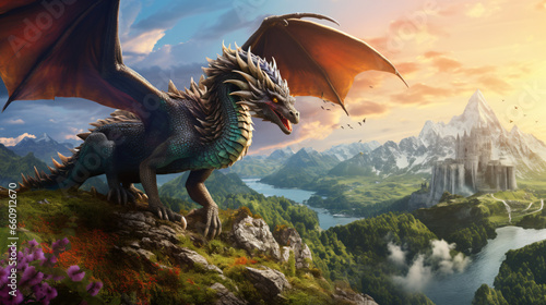 Fantasy background with dragon © Arima