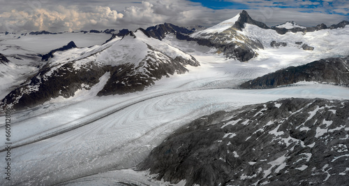 Aerial view of the Mendenhall Glacier near Juneau in Alaska, USA.