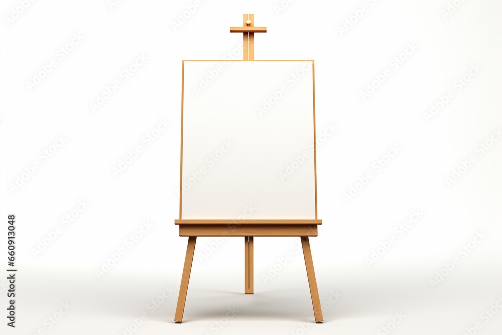 A wooden easel with blank white canvas isolated on a white background - obrazy, fototapety, plakaty 
