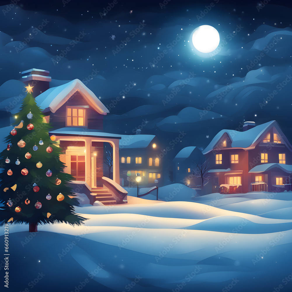 Fototapeta premium christmas night landscape