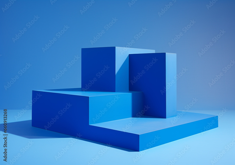 Blue podium with a blue background Blue podium with a blue background