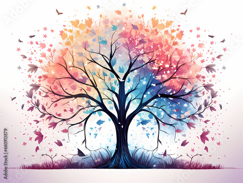 Seasons - A Tree With Colorful Leaves